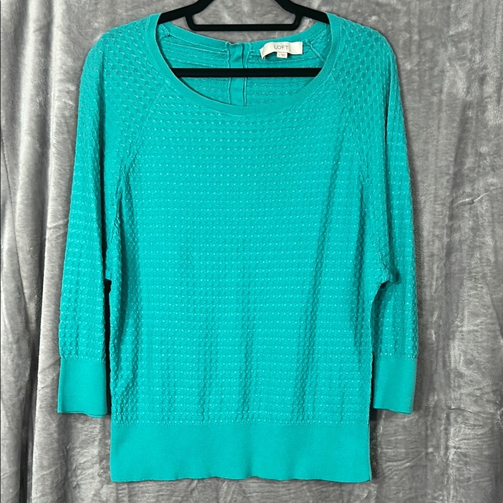 LOFT Teal Green Crew Neck Sweater with Textured Knit